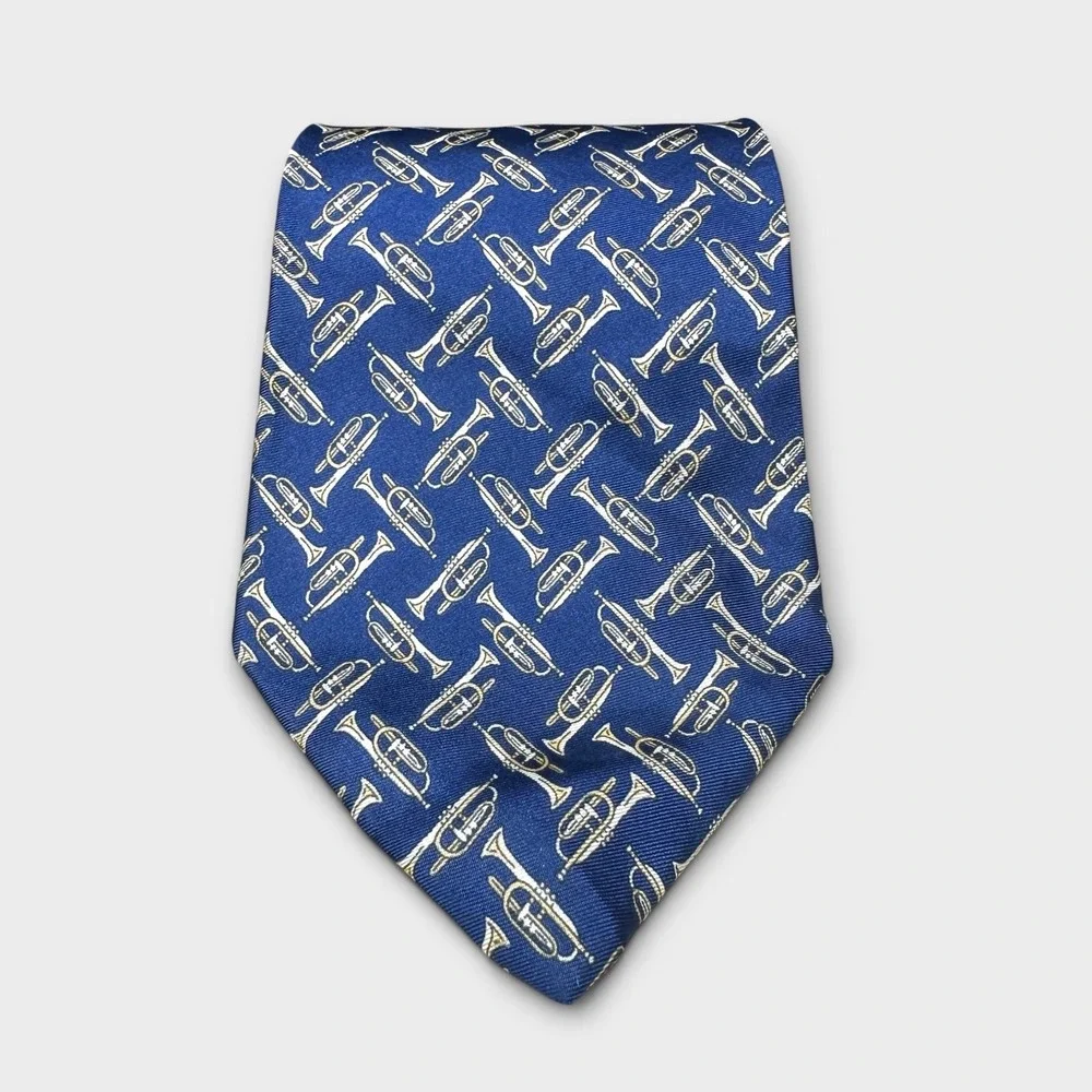 Sheaf & Caber Mens Blue Trumpet Musical Instrument Silk Necktie Jazz Band Tie